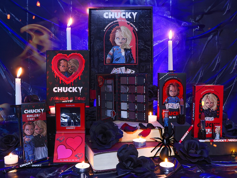 The Chucky range includes a make-up palette, lip kit and mirror