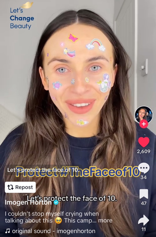 TikToker Imogen Horton in support of Dove’s #TheFaceof10 campaign