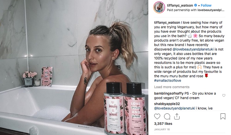 An example of a paid sponsorship with reality TV star Tiffany Watson and Unilever // In,age via @tiffanyc_watson