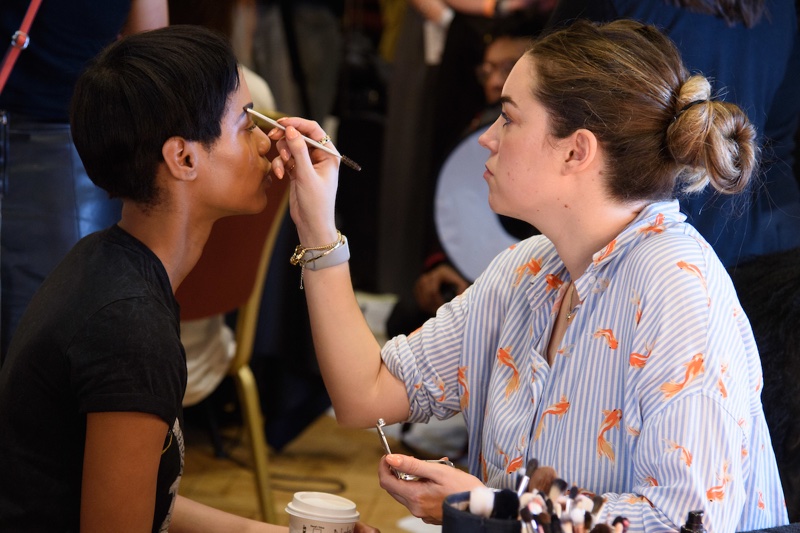 Lisa Potter-Dixon works on a look backstage at the Hellavagirl AW17/18 show