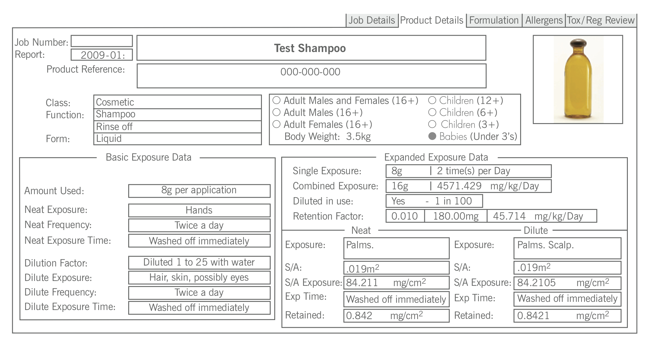 <i>Table 2: Screen print showing exposure calculation</i>