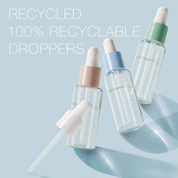 Recyclable droppers with PCR materials