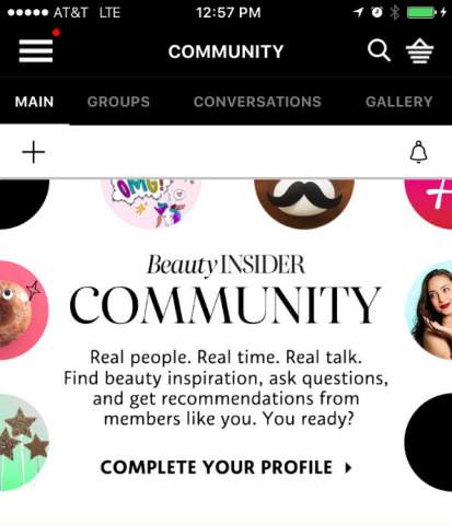 The Beauty Insider Community's home screen