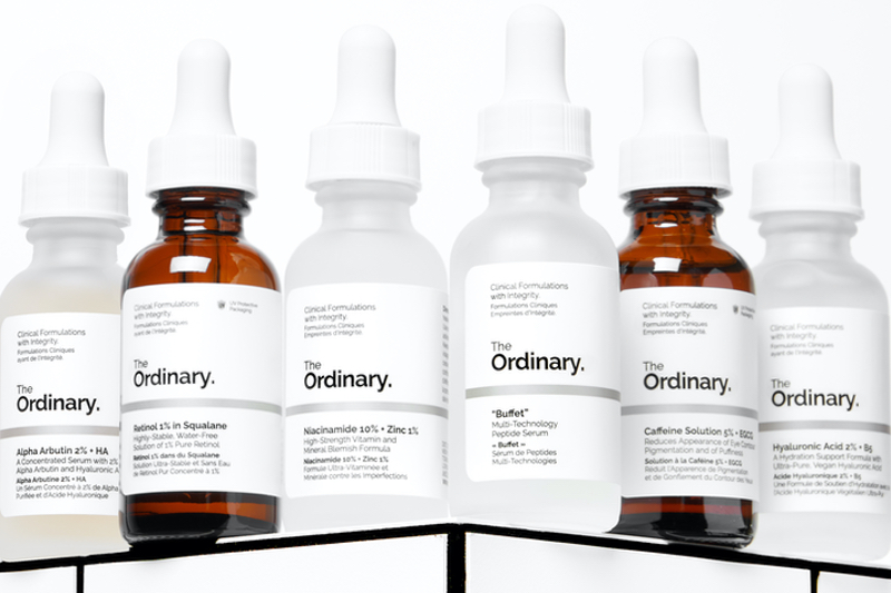 A number of skin care products from The Ordinary were na