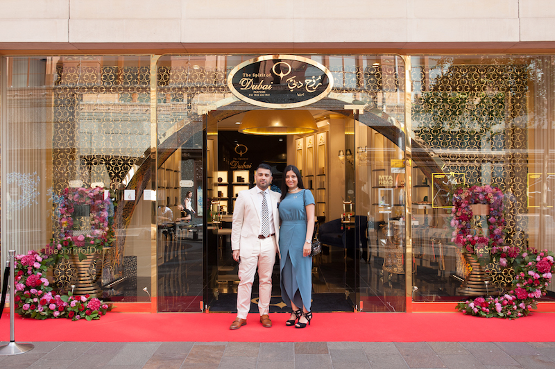The Spirit of Dubai's Managing Director Mustafa Adam Ali and Marketing Director Atiya Adam Ali stood outside the brand's flagship store in London, UK.