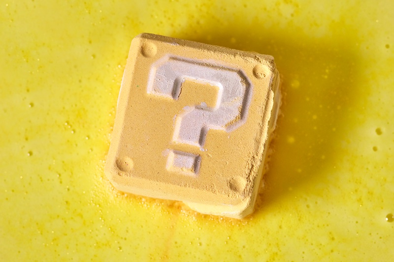 Lush's Question Block Bath Bomb created in collaboration with Nintendo's Super Mario Bros