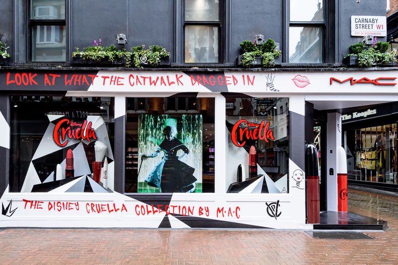 MAC's Cruella-inspired installation, Carnaby Street, UK